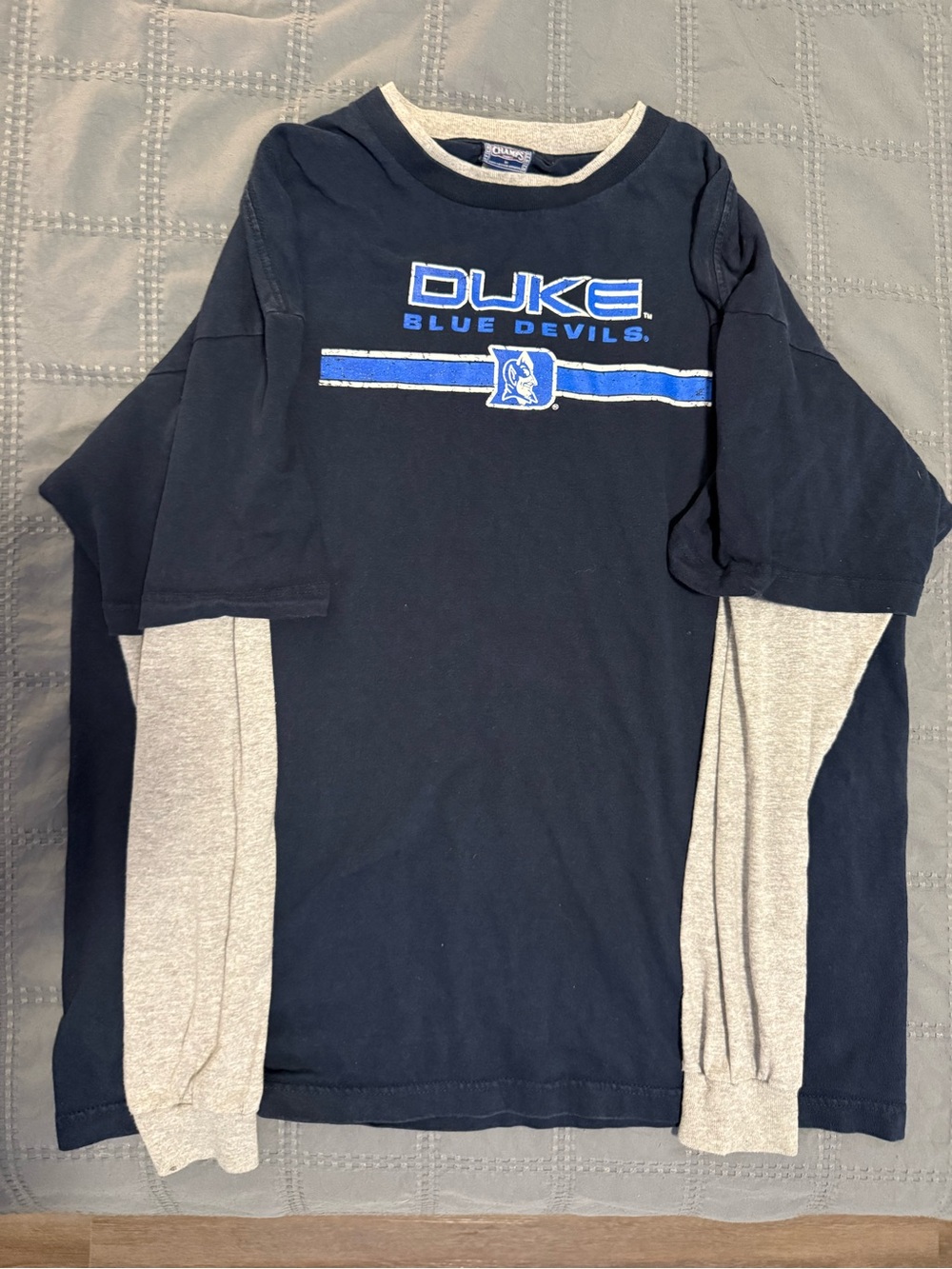 Vintage Champs Duke Blue Devils Navy and Gray Layered Long Sleeve Tee